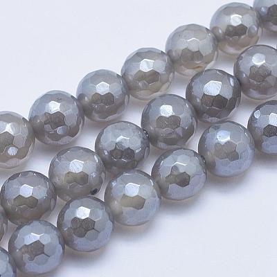 Electroplated Natural Grey Agate Beads Strands G-G724-8mm-1