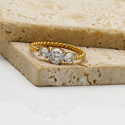 304 Stainless Steel & Clear Cubic Zirconia Finger Rings WG48BB7-01-1