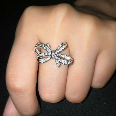 Bowknot Alloy with Crystal Rhinestone Finger Rings for Women FS-WG361F1-03-1
