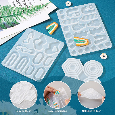 3Pcs 3 Style Hexagon & Round & Irregular Shape DIY Pendant Silicone Molds DIY-TA0006-40-1