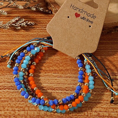 Handmade Summer Vacation Style Synthetic Quartz Braided Beaded Bracelet Sets for Women Girl LE3728-3-1