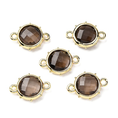 Brass Natural Smoky Quartz Connector Charms KK-Z096-01G-06-1