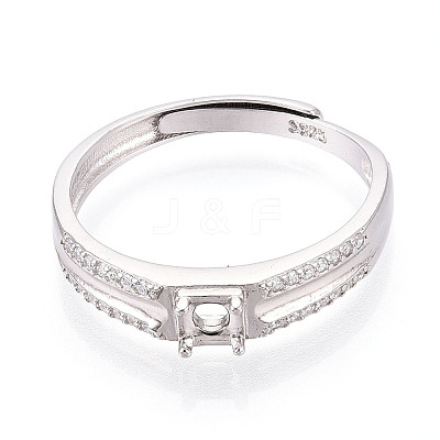 Rhodium Plated 925 Sterling Silver Micro Pave Cubic Zirconia Engagement Solitaire Adjustable Ring Settings STER-T008-15P-1