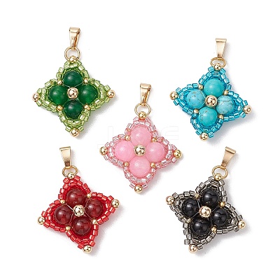 Natural Malaysia Jade/Yellow Jade/Carnelian/Black Onyx/Synthetic Turquoise & Glass Seed Beaded Woven Pendants PALLOY-MZ00365-1