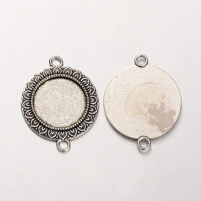 Tibetan Style Alloy Flat Round Cabochon Connector Bezel Settings PALLOY-J494-07AS-1