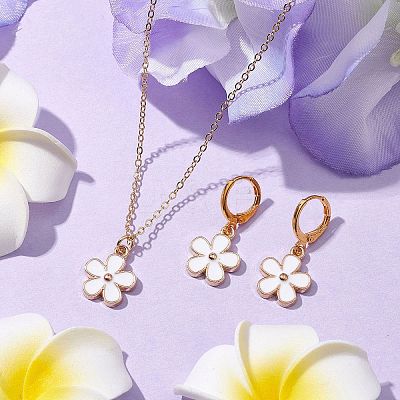 Flower Alloy Enamel Leverback Earrings & Pendant Necklaces Sets SJEW-JS01298-1