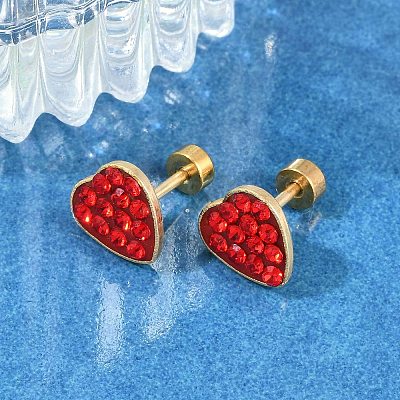 Heart Glass & Polymer Clay Rhinestone Ear Fake Plugs EJEW-H105-28G-1