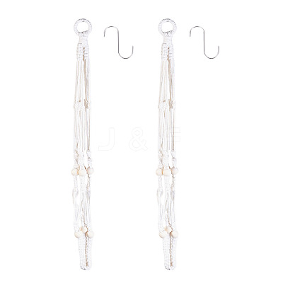 2Pcs Handmade Macrame Polyester with Wood Bead Plant Hanger AJEW-HS0001-46-1