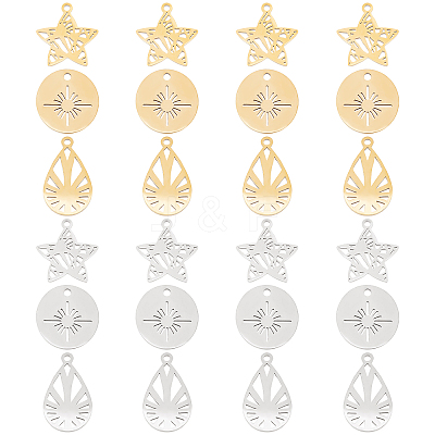 24Pcs 3 Style 201 Stainless Steel Pendants STAS-DC0006-09-1