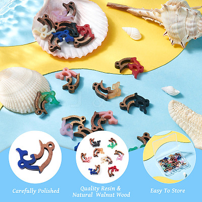 16Pcs 8 Colors Opaque Resin & Walnut Wood Connector Charms RESI-TA0002-69-1