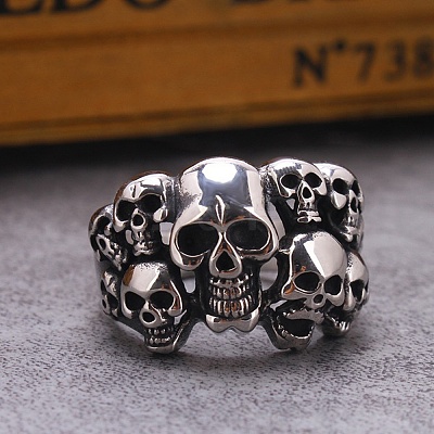 Steam Punk Style Stainless Steel Multi-Skull Finger Rings SKUL-PW0005-08H-1