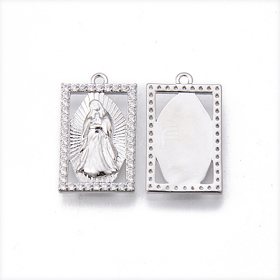 Brass Micro Pave Clear Cubic Zirconia Pendants KK-N232-173P-NF-1