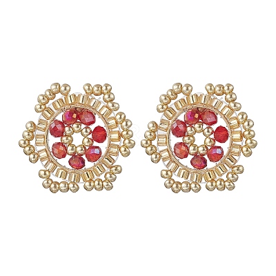 Flower Glass Seed Bead Stud Earrings EJEW-MZ00668-01-1