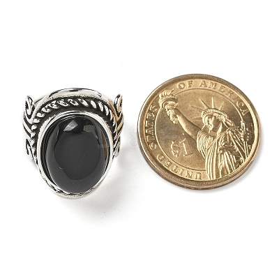 Natural Obsidian Adjustable Rings RJEW-I108-01AS-17-1