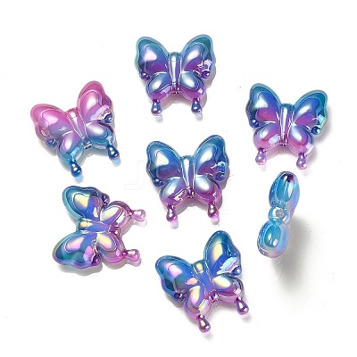 UV Plating Rainbow Iridescent Acrylic Beads OACR-G012-09D-1
