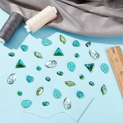160Pcs 8 Style Green Series Sew on Rhinestone RESI-PH0002-04A-1