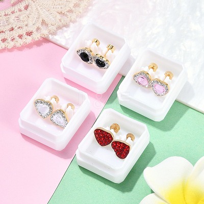 Heart Glass & Polymer Clay Rhinestone Ear Fake Plugs EJEW-H105-28G-1