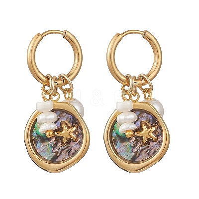 Abalone Shell Pendant Necklace & Hoop Earrings with Shell Pearl & Natural Freshwater Pearls SJEW-JS01379-03-1