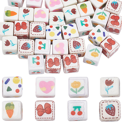48Pcs 8 Style Opaque Acrylic Beads MACR-SC0001-13-1