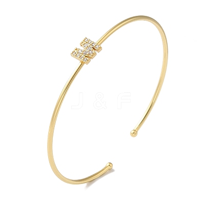 Rack Plating Brass Micro Pave Clear Cubic Zirconia Letter Open Cuff Bangles BJEW-A018-01G-M-1