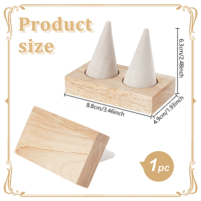 2 Cone Wooden Ring Organizer Holder RDIS-WH0031-02A-02-1