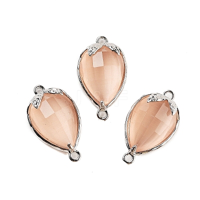 Cat Eye Faceted Teardrop Connector Charms G-B081-02P-02-1