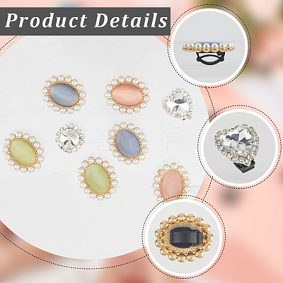 8Pcs 5 Styles Resin & ABS Imitation Pearl & Iron & Glass Shoe Buckle Clips FIND-CP0002-95-1