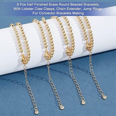 8Pcs Half Finished Brass Round Beaded Bracelets AJEW-NB0003-64-1