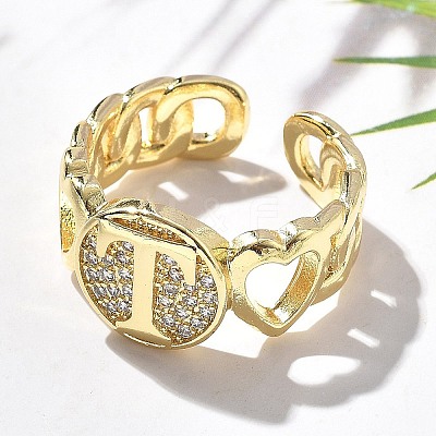 Brass Micro Pave Clear Cubic Zirconia Open Cuff Rings for Women RJEW-K289-02G-T-1