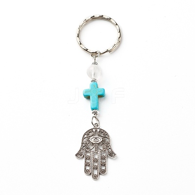 Natural Quartz Crystal Beads and Synthetic Turquoise beads Keychain KEYC-JKC00267-05-1