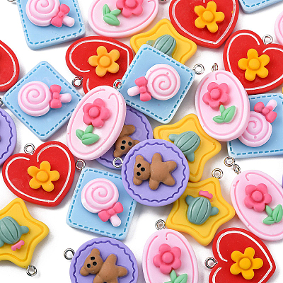 30Pcs 5 Styles Opaque Resin Pendants RESI-CJ0002-30-1