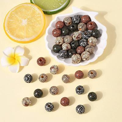 40Pcs 5 Colors Printed Schima Wood Beads WOOD-FS0001-47-1