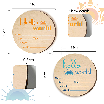 2Pcs 2 Style Single-face Printed Wooden Baby Photo Props DJEW-WH0600-006-1