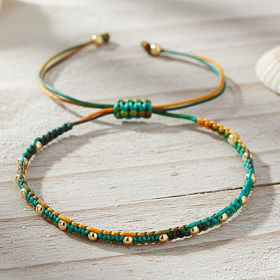 Brass Round Beads Braided Bead Bracelets CX8547-2-1