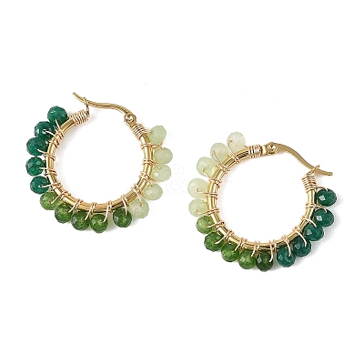 Dyed Natural Malaysia Jade Rondelle Bead & 201 Stainless Steel Hoop Earrings EJEW-JE07415-1