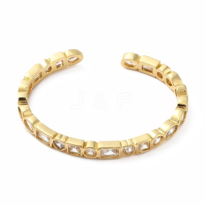 Cubic Zirconia Rectangle & Heart Wrap Open Cuff Bangle BJEW-E378-01G-1