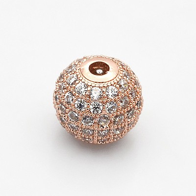CZ Brass Micro Pave Grade AAA Clear Color Cubic Zirconia Round Beads KK-O065-10mm-05RG-NR-1