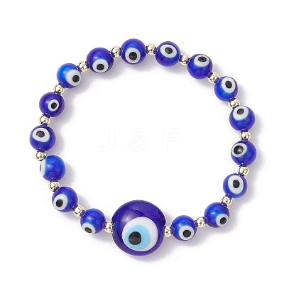 Handmade Evil Eye Lampwork Round Beads Stretch Bracelets for Men Women BJEW-JB11986-1