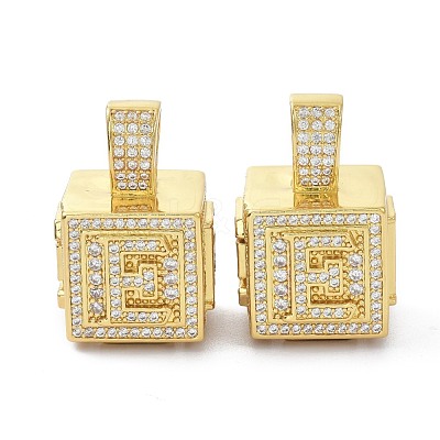 Alphabet Brass Micro Pave Clear Cubic Zirconia Pendants ZIRC-O045-01G-E-1