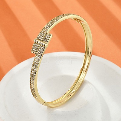Brass Micro Pave Clear Cubic Zirconia Hinged Bangles for Women BJEW-K274-05G-1