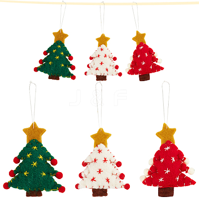 6Pcs 3 Colors Christmas Tree with Star Felt Fabric Pendant Decoration HJEW-CP0001-10-1