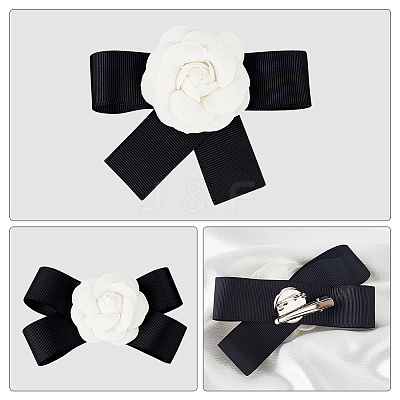 4Pcs 4 Style Polyester Camellia Bow Tie Neck Tie Lapel Pins JEWB-AN0001-03-1