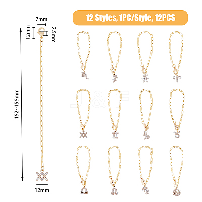 12 Constellation Alloy Rhinestone Cup Handle Pendant Decorations HJEW-AB00451-1
