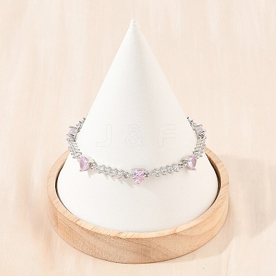 Brass Pave Cubic Zirconia Heart Link Chain Bracelets for Women KK-CBA68DA-10P-02-1