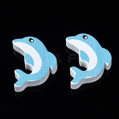Printed Natural Wooden Beads WOOD-S055-27-1