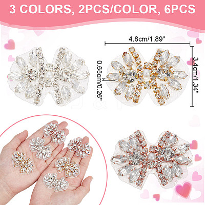 6Pcs 3 Colors Alloy with Glass Rhinestone Bowknot AJEW-NB0006-23-1