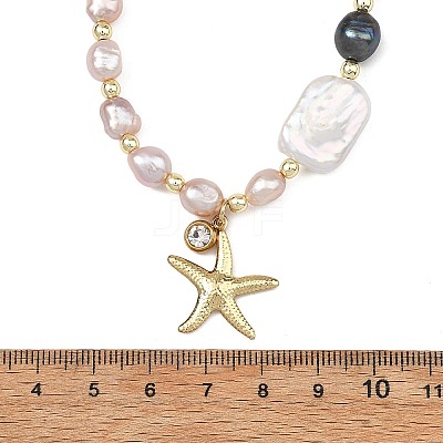 Ocean 304 Stainless Steel Starfish Pendant Natural Pearl Beaded Necklaces for Women NJEW-JN06310-1