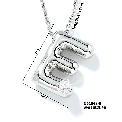 Brass Pave Clear Cubic Zirconia Shiny Balloon Letter Pendant Necklaces IT0451-5-1