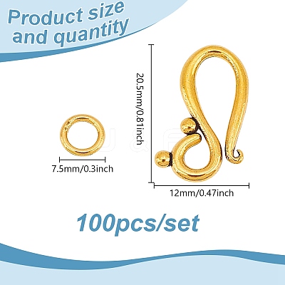 100Pcs Tibetan Style Hook and Eye Clasps FIND-GO0003-01AG-1