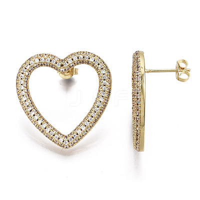 Brass Micro Pave Clear Cubic Zirconia Stud Earrings EJEW-T046-012G-NF-1